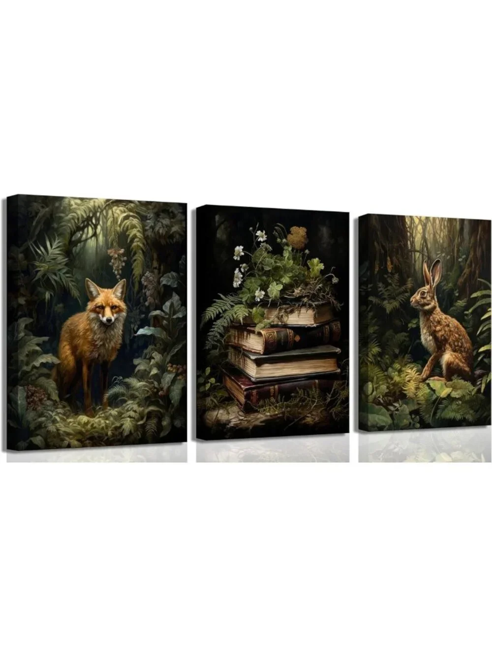 3-Piece Forest Animal Canvas Art Set | Woodland Fox & Rabbit Wall Decor 16x24